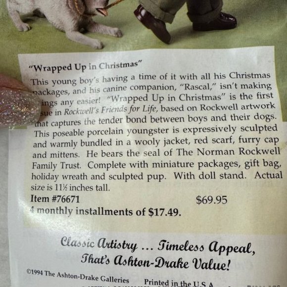 1993 Ashton-Drake "Wrapped Up In Christmas" Porcelain Figurine With Original Box - Picture 6 of 9